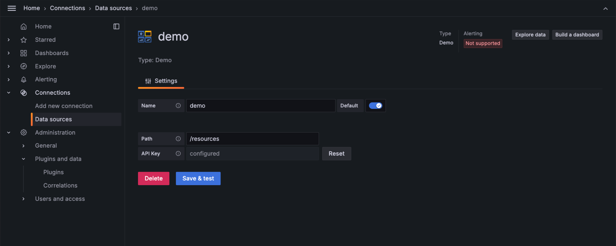 An example Data Source config editor