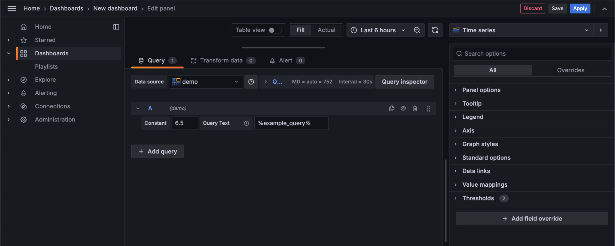 An example data source query editor